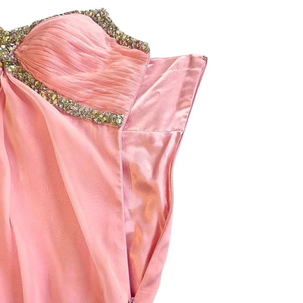 NWT COLORS DRESS Pink Embellished Strapless Sweetheart Chiffon Gown 0684 Size 16
